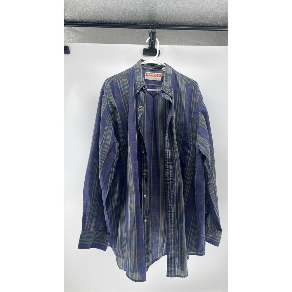 McGregor Classics Mens 2XL Plaid Button Down Shirt Blue Green Long Sleeve Pocket